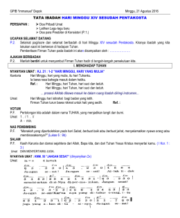 GPIB “Immanuel” Depok Minggu, 21 Agustus 2016 1 TATA IBADAH