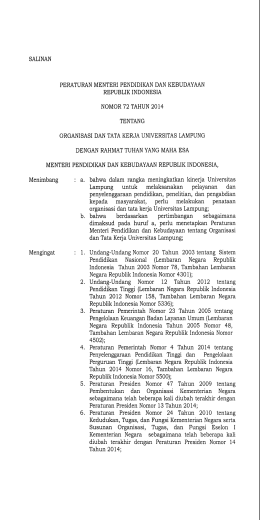 Permendikbud Nomor 72 Tahun 2014 tentang Organisasi dan Tata