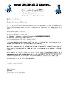 lettre de bienvenue - Club de danse sociale de Beauport