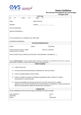 la fiche de candidature dûment remplie et signée