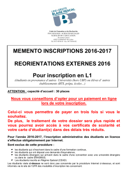 Inscriptions REORIENTATIONS EXTERNES 2016