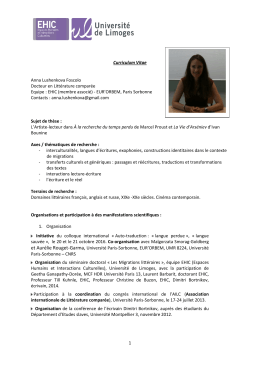 1 Curriculum Vitae Anna Lushenkova Foscolo Docteur en Littérature