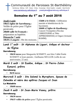 Feuillet du 1er au 7 août 2016 - Communauté de Paroisses Saint