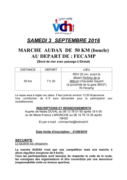 SAMEDI 3 SEPTEMBRE 2016 MARCHE AUDAX DE 50 KM (boucle