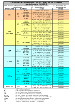 CALENDRIER PREVISIONNEL DES STAGES EN ENTREPRISE