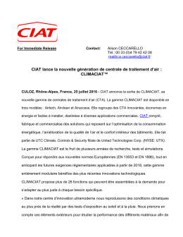 CIAT lance la nouvelle génération de centrale de traitement d`air
