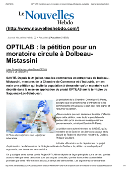OPTILAB : la pétition pour un moratoire circule à Dolbeau