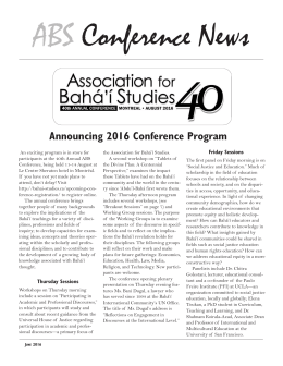 Conference News - Association for Bahá`í Studies