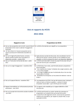Avis et rapports du HCVA 2012-2016