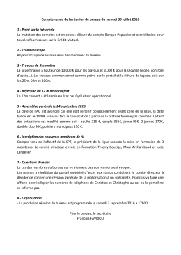 Compte-rendu de la réunion de bureau du samedi 30 juillet 2016 1