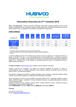 Hubwoo information financière du 2eme trimestre 2016