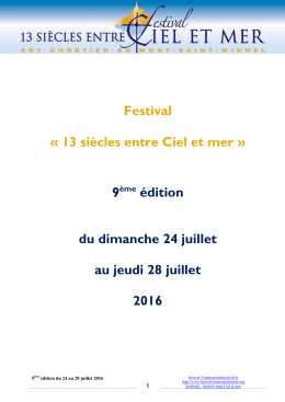 Dossier de presse 2016 - Festival "13 siècles entre Ciel et mer" au