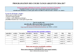 PROGRAMATION DES COURS TANGO ARGENTIN 2016-2017