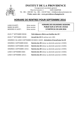 horaire de rentree pour septembre 2016