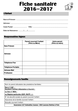 fiche sanitaire - 117 Animation Jeunes