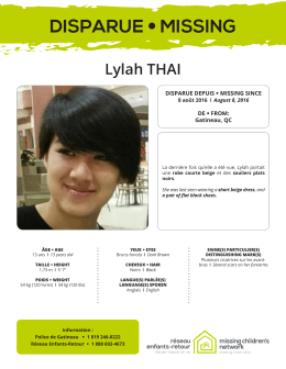 Lylah Thai Disparu(e): août 8, 2016 De - Réseau Enfants