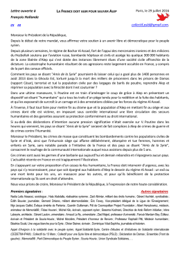 Lettre ouverte à François Hollande Paris, le 29 juillet 2016 collectif