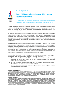 Paris 2024 accueille le Groupe ADP comme Fournisseur Officiel
