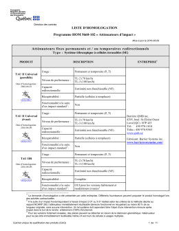 Liste d`homologation - Programme HOM 5660-102