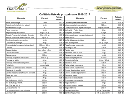 Cafétéria liste de prix primaire 2016-2017