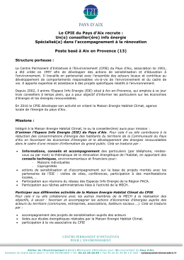Le CPIE du Pays d`Aix recrute : Un(e) conseiller(ère) info énergie