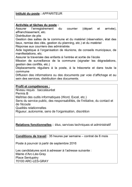 Intitulé du poste : APPARITEUR Activités et tâches du - Arc-lès-Gray