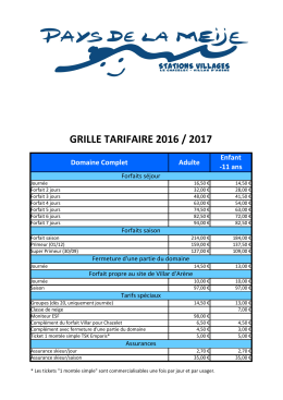 grille tarifaire 2016 / 2017