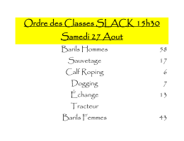 Ordre des Classes SLACK 15h30 Samedi 27 Aout
