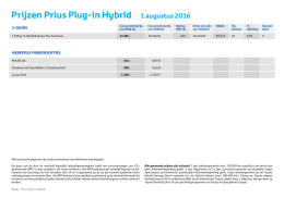 Prijzen Prius Plug-in Hybrid 1 augustus 2016