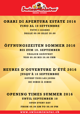 orari di apertura estate 2016 öffnungszeiten