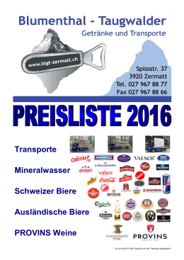 Preisliste Mineral, Bier, Wein und Transporte 2016