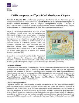 L`OSM remporte un 1 prix ECHO Klassik pour L`Aiglon