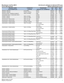 List for NB Drug Plans Liste des prix catalogues du fabricant (PCF)