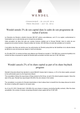 Wendel annule 2% de son capital dans le cadre de son programme