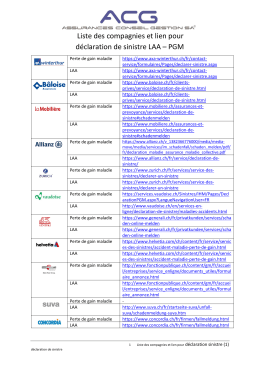 Liste des compagnies et lien pour déclaration de sinistre