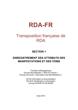 RDA-FR Section 1 Enregistrement des Attributs des manifestations