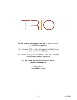 Rania Zayyat Advanced Sommelier TRIO is proud to present a
