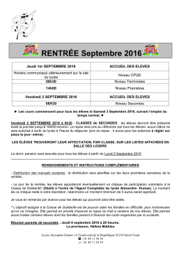 RENTRÉE Septembre 2016 - Lycée Alexandre Dumas