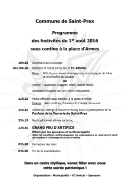 Commune de Saint-Prex Programme des festivités du 1er août 2016