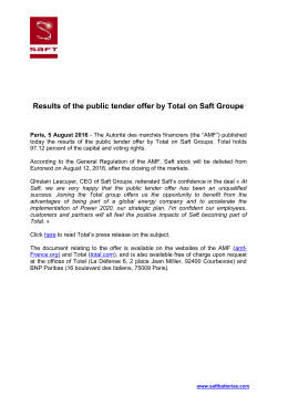 Results of the public tender offer by Total on Saft Groupe