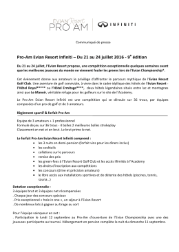 Pro-Am Evian Resort Infiniti – Du 21 au 24 juillet 2016