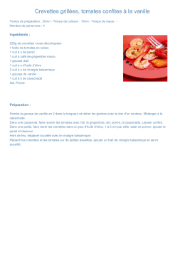 Crevettes grillées, tomates confites à la vanille