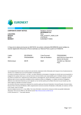 Avis de radiation des actions Devernois d`Euronext Paris