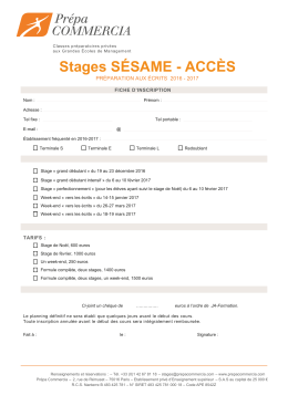 INSCRIPTION Stages SESAME - ACCES