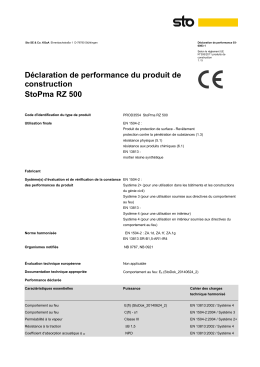 Déclaration de performance du produit de construction StoPma RZ
