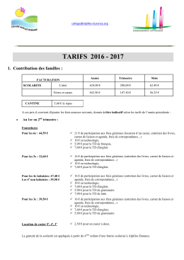 tarifs 2016 - 2017 - Ecole et Collège Alpilles Durance