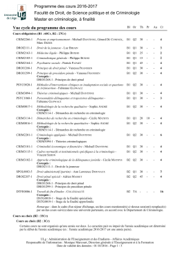 Vue cycle du programme des cours Programme des cours 2016