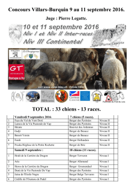 Concours Villars-Burquin 9 au 11 septembre 2016. TOTAL : 33 chiens