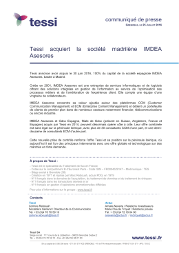 25 juillet 2016 : Tessi acquiert la société madrilène IMDEA Asesores