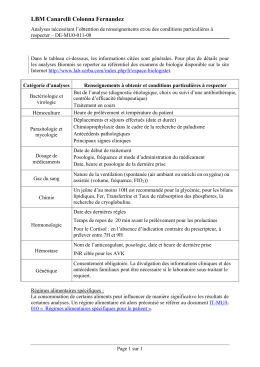 Analyses nécessitant des renseignements et/ou des conditions